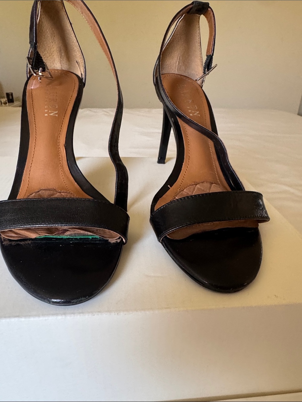 Ralph Lauren Black Leather Ankle-Strap Stiletto Sandals - Picture 8 of 9